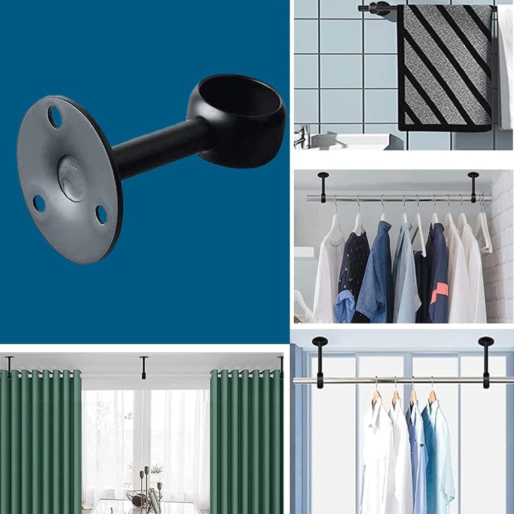 4 Pezzi Staffa di Montaggio a Soffitto, Supporti per Aste per Tende, Staffe per Tende Armadio, con 12 Viti e 12 Tubi di Espansione, per Appendere Traverse da 25 mm, Nero