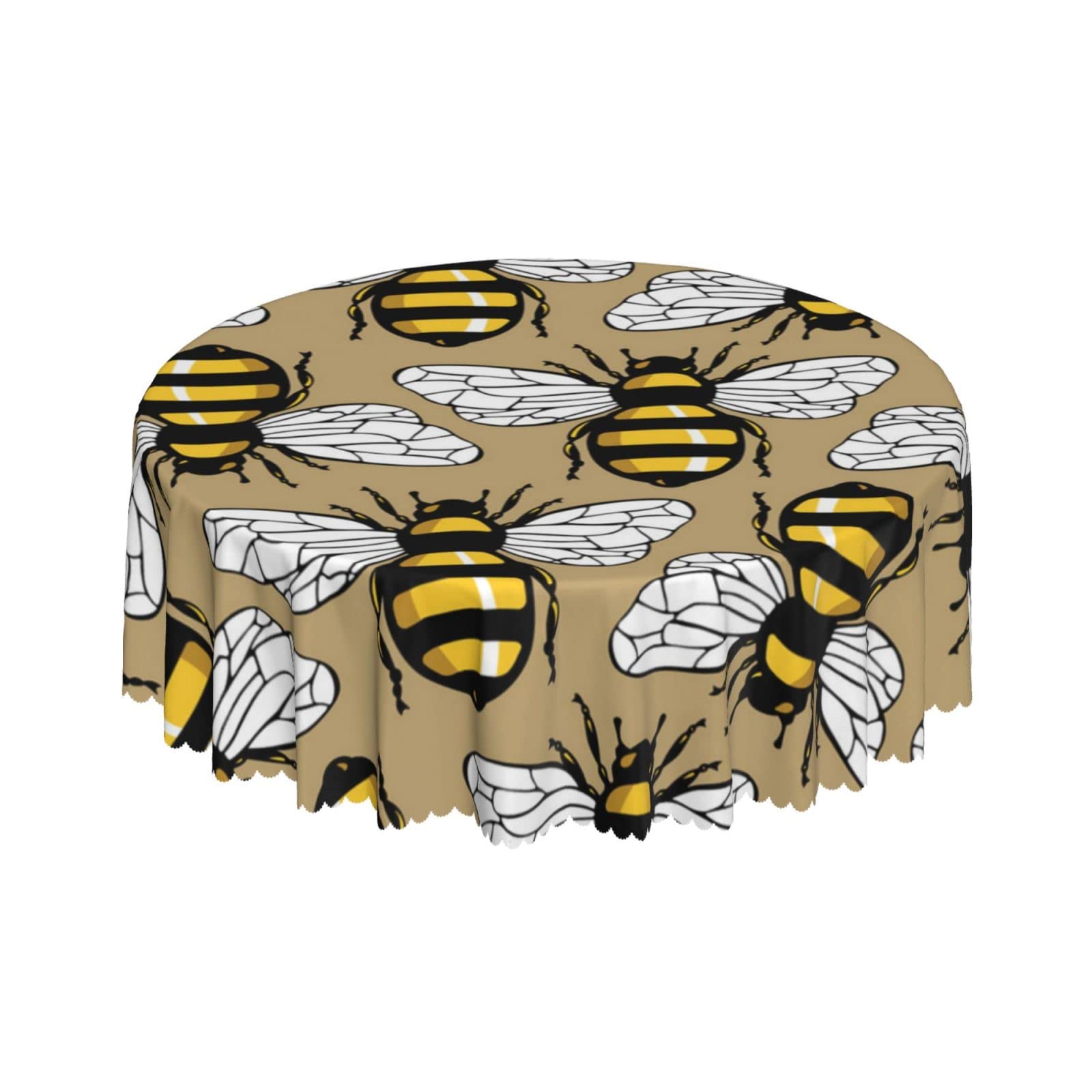Lsjuee Bee Honey Yellow Round Tablecloth 60 Inch Printed Washable Tablecloth for Dining Party Holiday Fall Home Decorative
