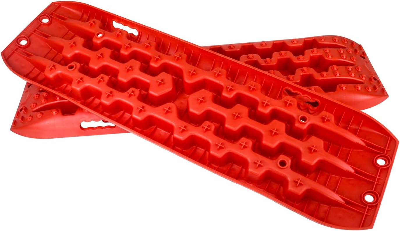 Off-Road Traction Boards, Recovery Tracks Traction Mat for 4x4 Vehicles Tire, ATV, UTV, SUV & Trucks, Jeep Mud, Sand, Snow Traction Pads (RED)