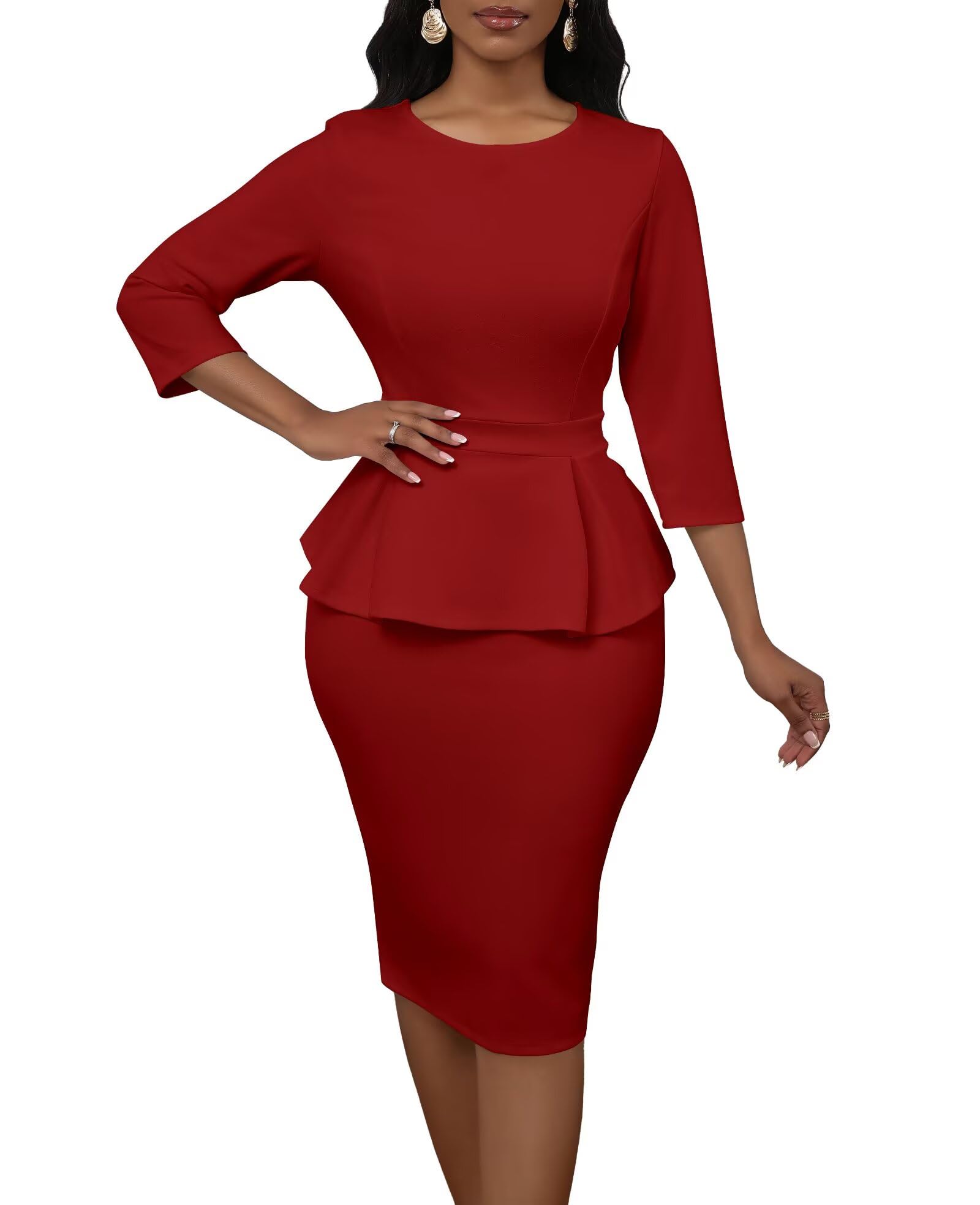 Womens Sexy 2 Piece Suit Skirt Set 3 4 Sleeve Peplum Birthday Midi Pencil Skirt Suit Bodycon Church