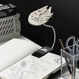 Star Wars Millennium Falcon Clip On Book Light - oficjalnie licencjonowana lampka do czytania Disneya, konstrukcja lampy z elastycznym kablem, z kultowym statkiem kosmicznym Han Solo, 3 tryby