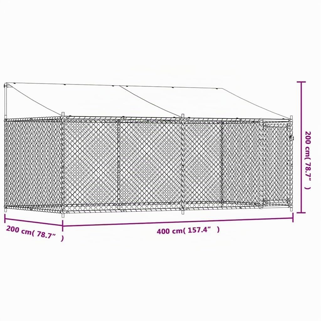 vidaXL Gabbia Cani con Tetto e Porta Grigia 4x2x2 m in Acciaio Zincato