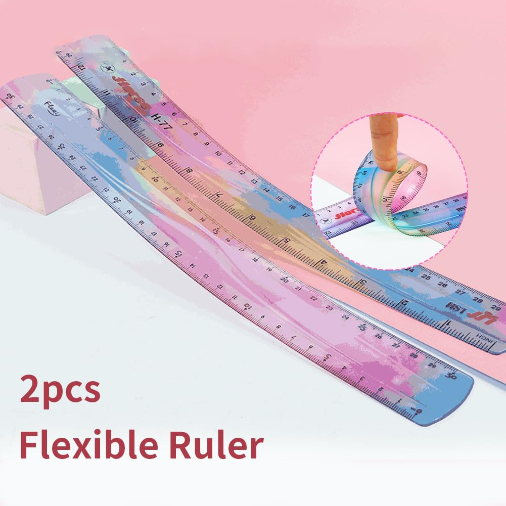 Règle Flexible 30 Cm - 2 Pièces, Pliable, Incassable, Multicolore