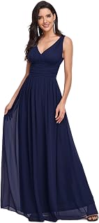 Womens Bridesmaid Dress V-Neck Sleeveless A Line Chiffon Floor Length Formal Dress 09016