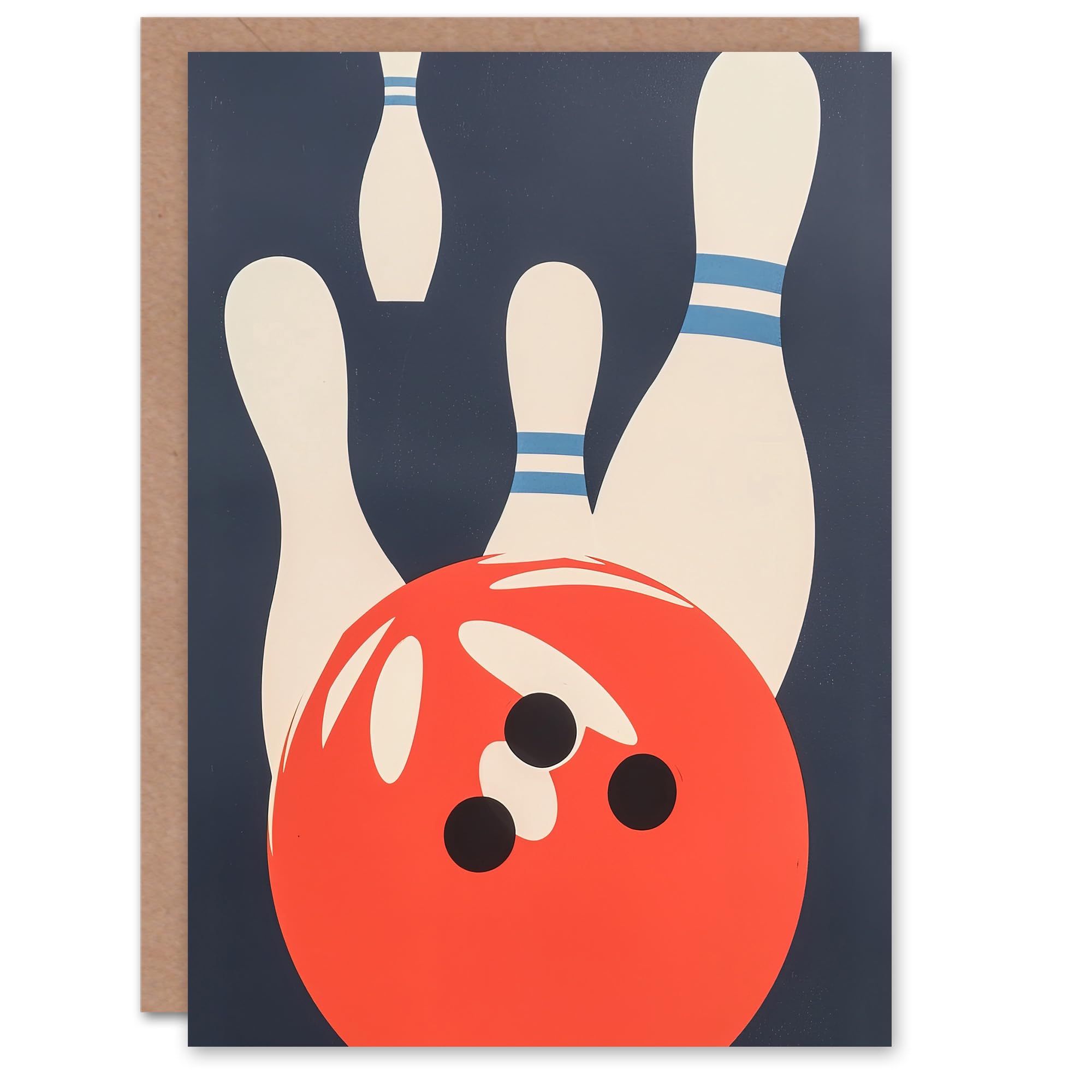 Artery8 Greeting Card Bowling Ball Strike Knocked Pins Sport Fun Blank For Him Or Her Art Birthday Card