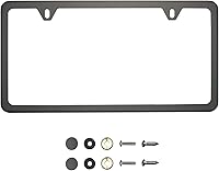 KA Depot Slim Matte Black License Plate Frame - T304 Stainless Steel, Two Hole Design + Metal Screw Caps
