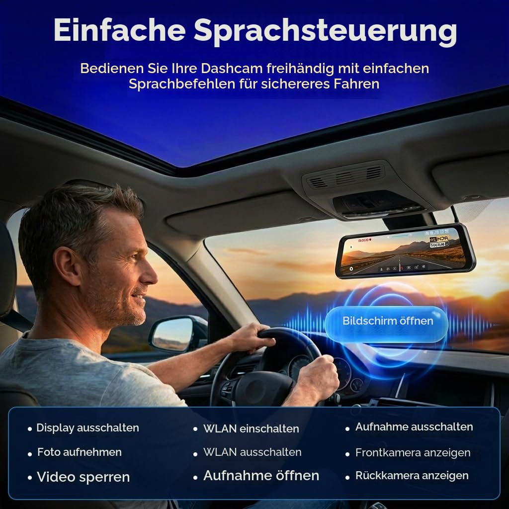 LD4K Max Spiegel-Dashcam 4K Frontkamera 1080p Rückkamera STARVIS 2 Sensor 5,8 GHz WLAN ADAS Sprachsteuerung Nachtsicht 128 GB Speicherkarte