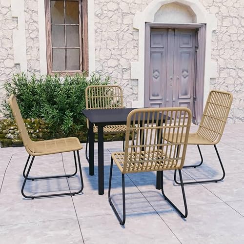 Miniatura 12 de Juego de comedor de patio de 7 piezas con sillas de ratán de polietileno y muebles de exterior de mesa de vidrio, color negro para jardín, balcón,