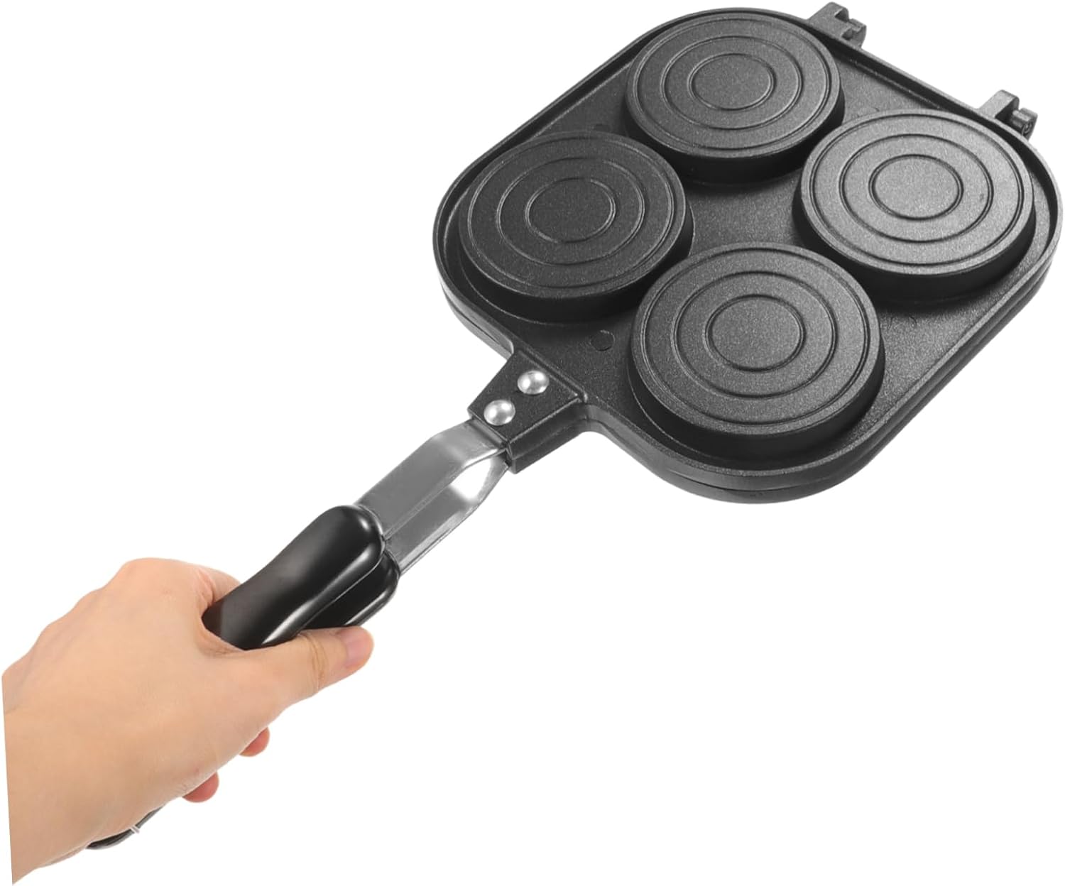 OUNONA Non-stick Egg Cooker Double Sided Pancake Pan Four-hole Baking Tray Comfortable Grip for Breakfast