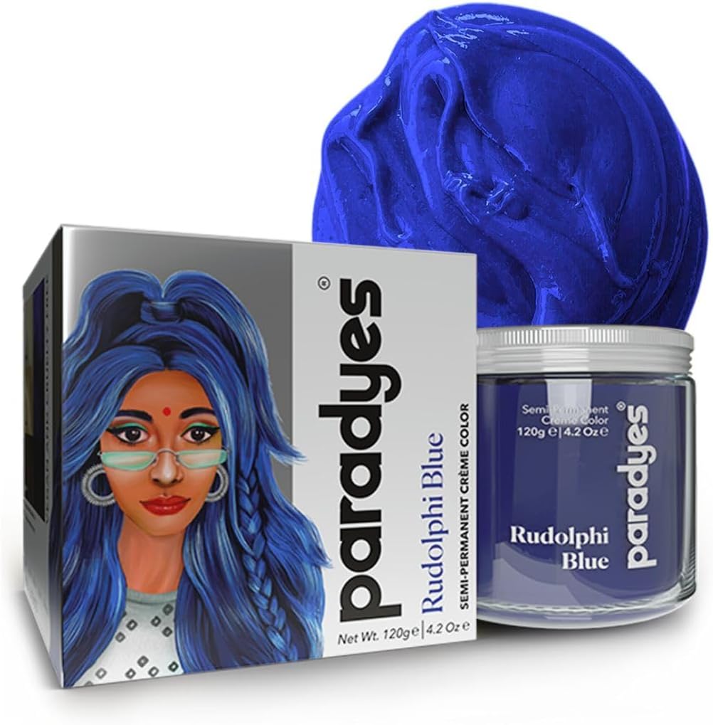 Paradyes Ammonia Free, Cruelty Free, Vegan, DIY application, Semi-permanent Hair Color jar only 120gm (Rudolphi Blue)