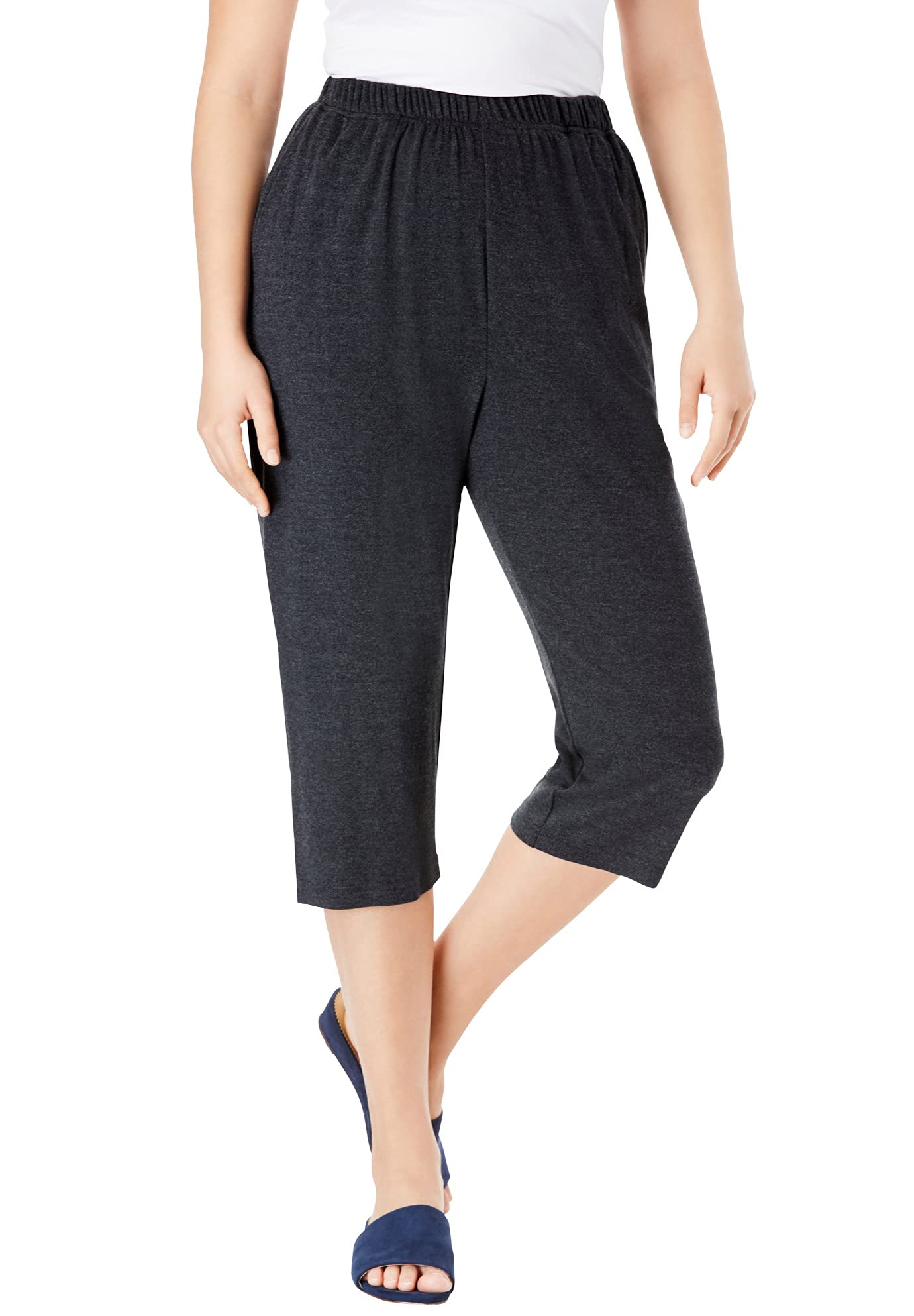 Roamans Womens Plus Size Soft Knit Capri Pant