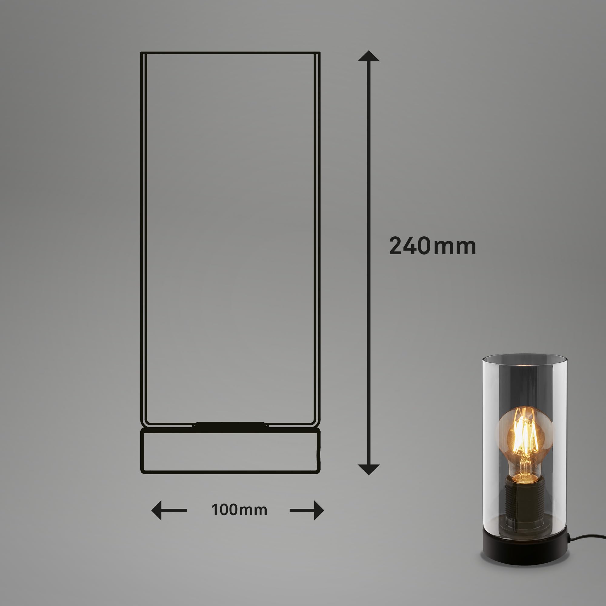 BRILONER - Lampka nocna, szkło dymne, przełącznik przewodowy lampa biurkowa, lampa stołowa E27 do domowego biura, lampka do czytania, czarna