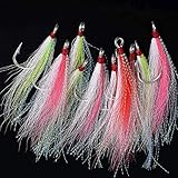 Bucktail Teasers Fishing Hooks Saltwater Fluke Flounder Rig Fishing Hooks Bucktail Mylar Teasers Inserted for Catfish Cod Flounder Fluke Hi/Lo Rig Three Colors 6/12pcs