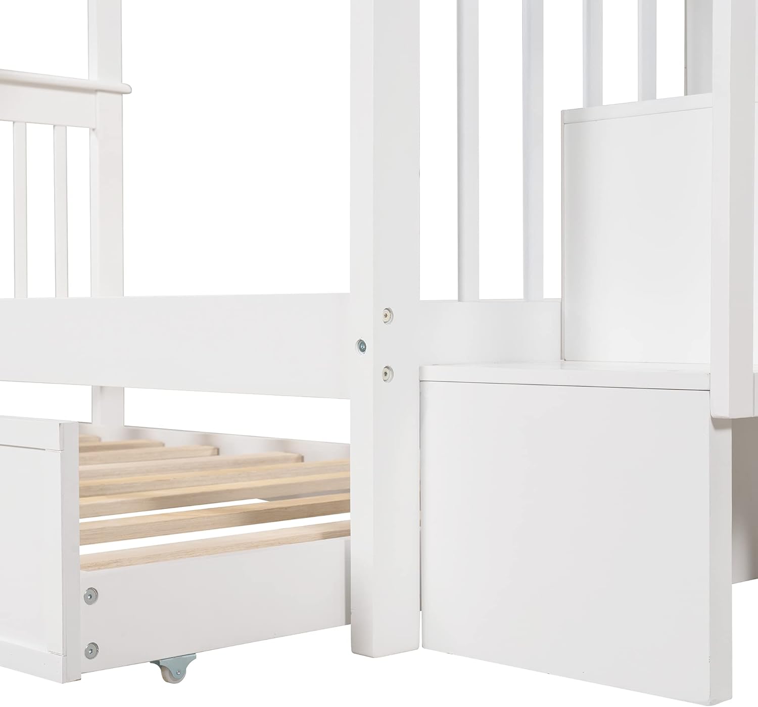 Harper & Bright Designs Stairway Bunk Bed with Trundle for Boys Girls, Wood Twin Over Twin Bunk Bed with Staircase and Full-Length Guardrails for Kids Teens Adults, Detachable Bed, Space Saving, Gray
