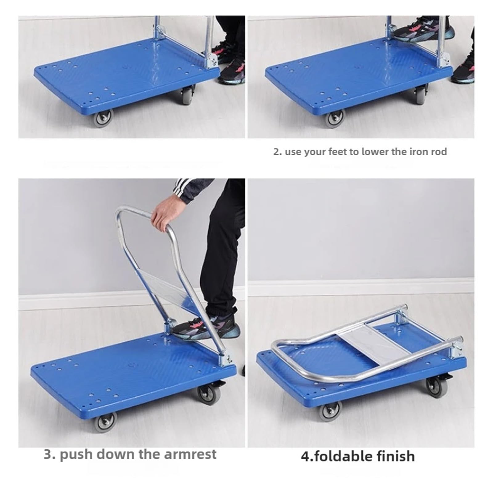 Compatibile con carretto pieghevole, carrello da carico di piccole dimensioni, rimorchio magazzino, shopping silenzioso portatile a quattro ruote, movimentazione(Blue medium size)