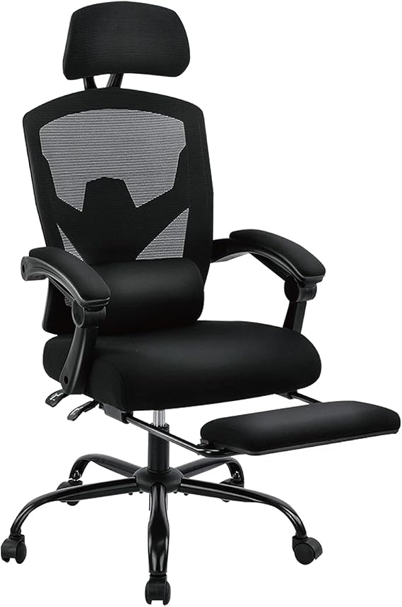 Sweetcrispy Office Computer Desk Chair, Ergonomic High-Back Mesh Rolling Work Swivel Chairs with Wheels, Comfortable Lumbar Support, Comfy Arms for Home, Bedroom, Study, Student, Black