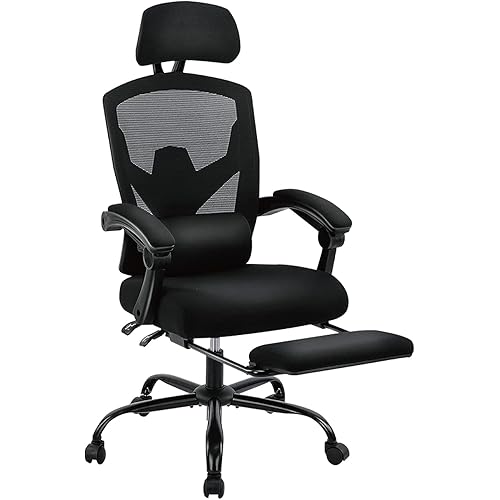 Sweetcrispy Office Computer Desk Chair, Ergonomic High-Back Mesh Rolling Work Swivel Chairs with Wheels, Comfortable Lumbar Support, Comfy Arms for Home, Bedroom, Study, Student, Black