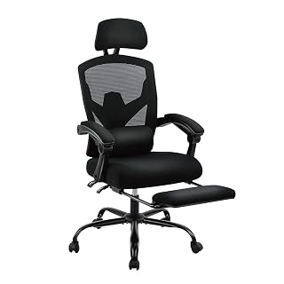 Simple Deluxe Home Office Desk Chair with Footrest, High-Back Mesh Rolling Swivel Reclining Chairs with Wheels, Comfortable Headrest, Lumbar Support, Comfy Arms - Amazon product rated Grade A