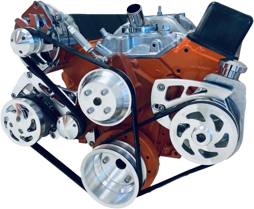 Small Block Chevy Serpentine Pulley Conversion Kit ALT PS AC Long WP SBC LWP A/C