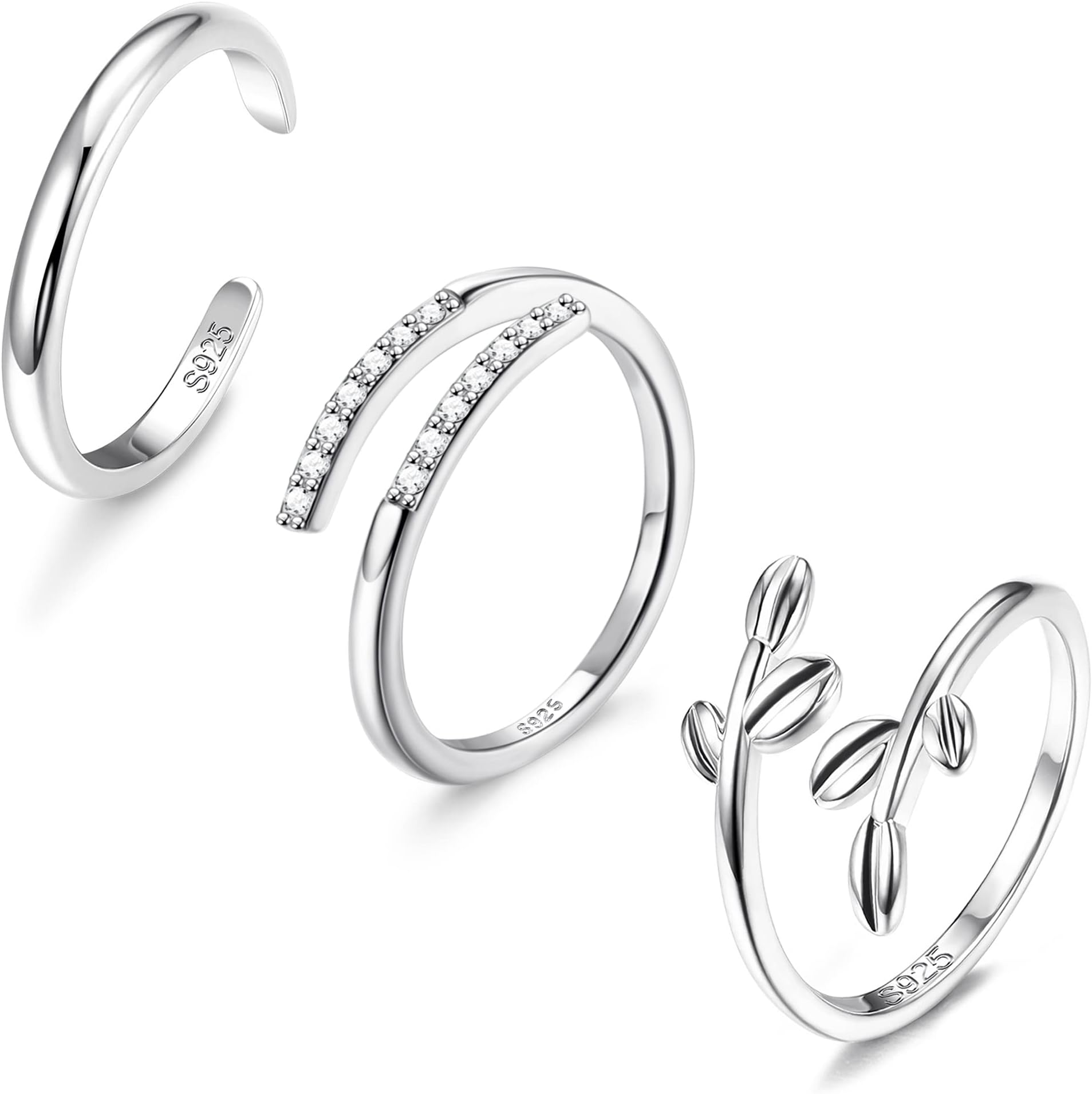 ADRAMATA3Pcs 925 Sterling Silver Toe Rings for Women Moonstone Mood Rings Set Color Change Adjustable African Toe Rings Finger Nail Rings Summer Beach Barefoot Jewelry