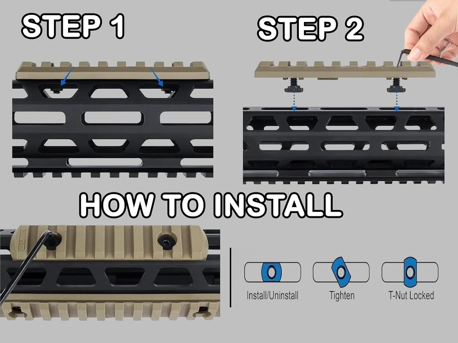 Gotical 6-Pack Rail Sections Kit Fits M-Lok Rail Mount System – 3-Slot, 5-Slot, 7-Slot, 9-Slot, 11-Slot, 13-Slots Weaver Segment Mount for Hunting Lightweight Single Accessories Tan Printed Standard
