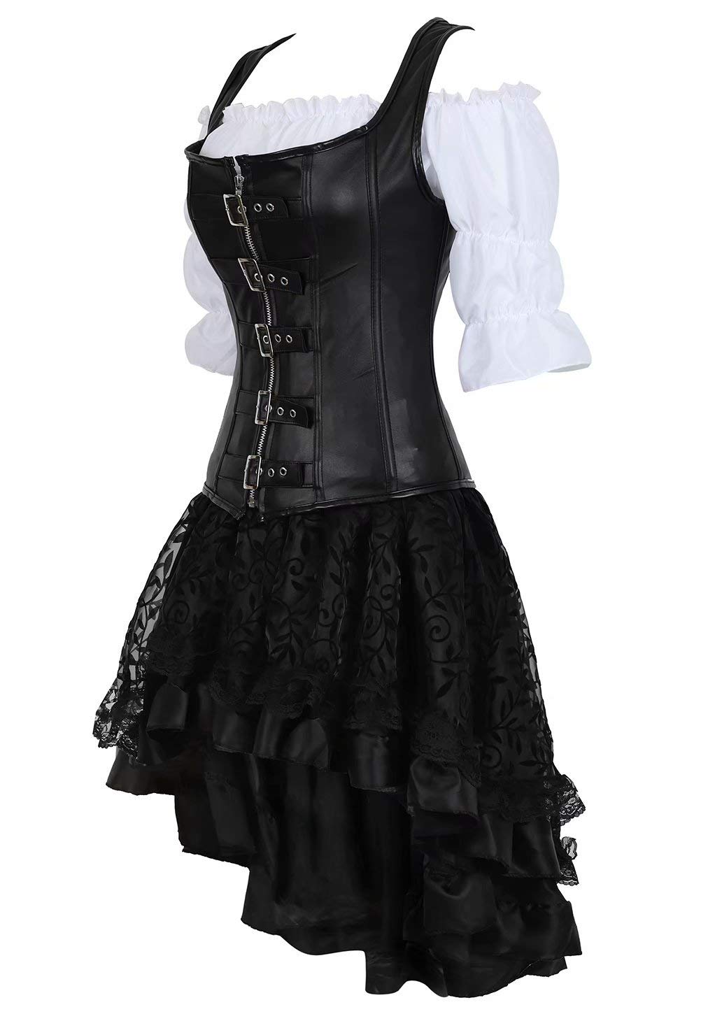 Cuir Steampunk Corset Bustiers Et Robe Jupe Und Chemisier 3 Set Punk Rave FÊTe Pirate