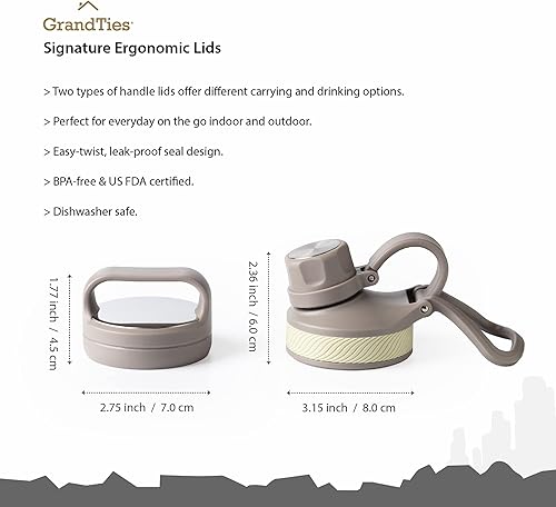 Miniatura 3 de GRANDTIES 2 tapas - Botellas de agua deportivas de acero inoxidable, boca ancha aislada al vacío, reutilizables, a prueba de fugas, sin BPA,