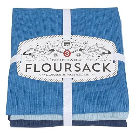 Now Designs Floursack Kitchen Dish Towels, 20 x 30in, Moonlght Blue Indigo, 3 Count