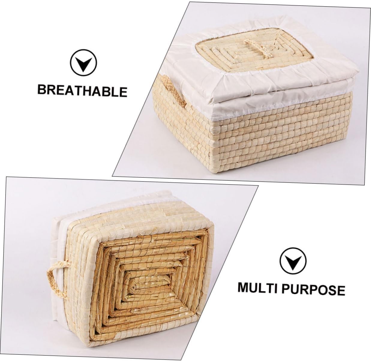 Artibetter Straw Bread Basket with Lid 25x30x14cm, Handwoven Bread and Bun Storage Organizer, Insulated Food Serving Basket for Kitchen and Dining
