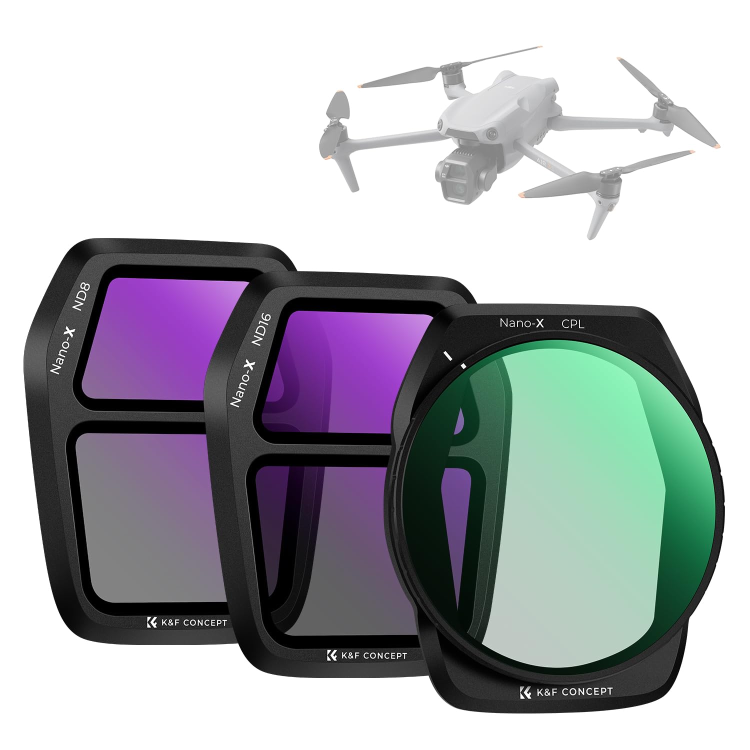 K&F Concept 3Pack ND PL Filter Set for DJI Air 3S, CPL ND8 ND16 Neutral Density Polarizer Multi-Function Filters Drone Lens Accessories, HD Optical Glass/Multi-Coated/Gimbal Safe