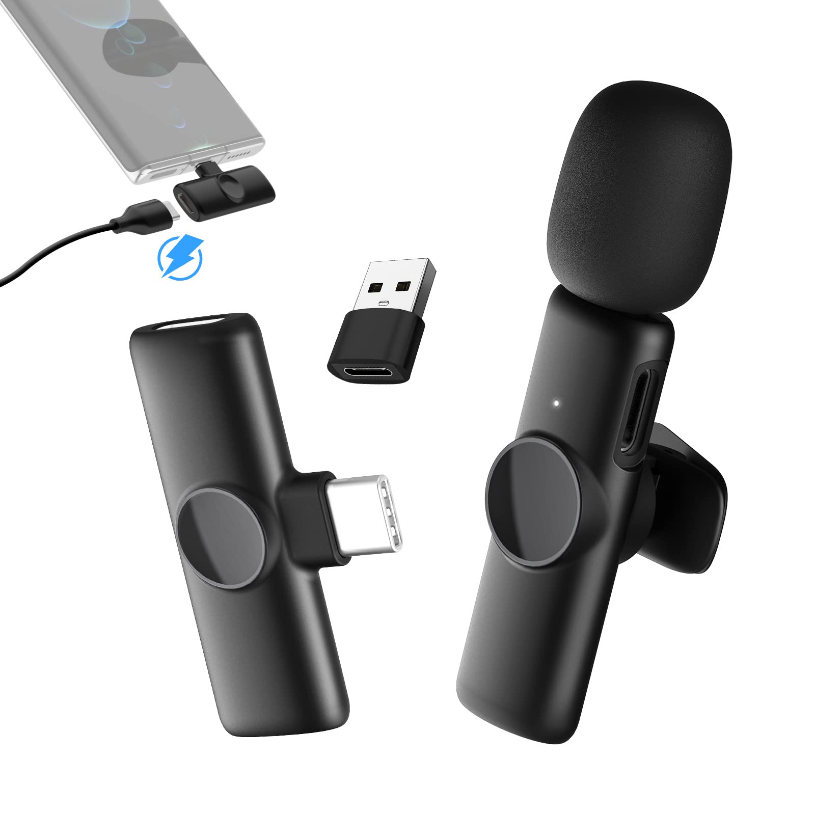 Bezprzewodowy mikrofon krawat, Gimpro MS1 (C) 2,4 GHz【TYP C-USB】Mikrofon krawat do telefonu komórkowego Wtyczka i odtwarzanie do telefonu Andriod Vlog Wywiad na żywo Tiktok Youtube, mikro krawat bez