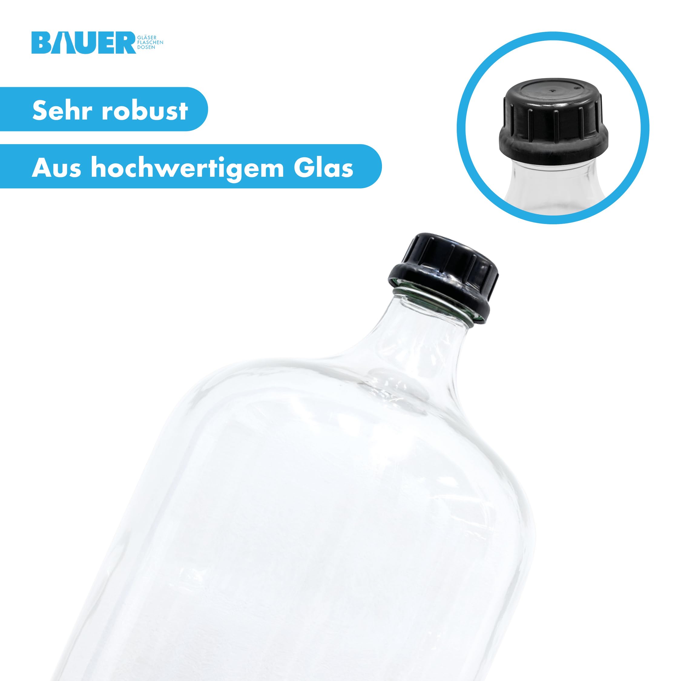 Flaschenbauer Ballonflasche 25L mit Schraubverschluss und Tragegurt - Glas Gärballon - ideal für Obstwein, Spirituosen, Saftlagerung - robust & sicher - hochwertiger Gärbehälter für Hobbybrenner