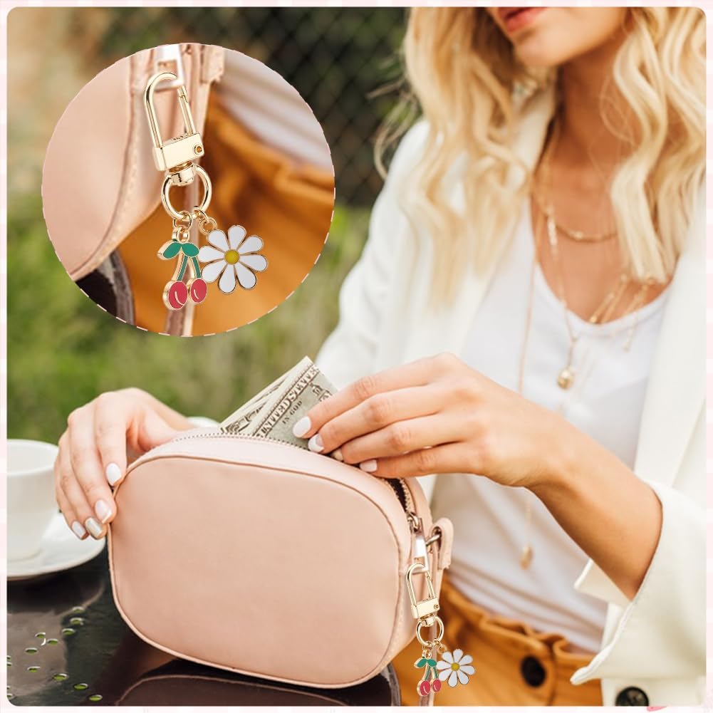 PH PandaHall 16pcs Fruit Flower Keychains, 4 Styles Cute Key Chain Alloy Enamel Keychains Cherry Strawberry Orange Charms for Purse Wallet Backpack Decoration, Gift, Women, Gold - Image 5