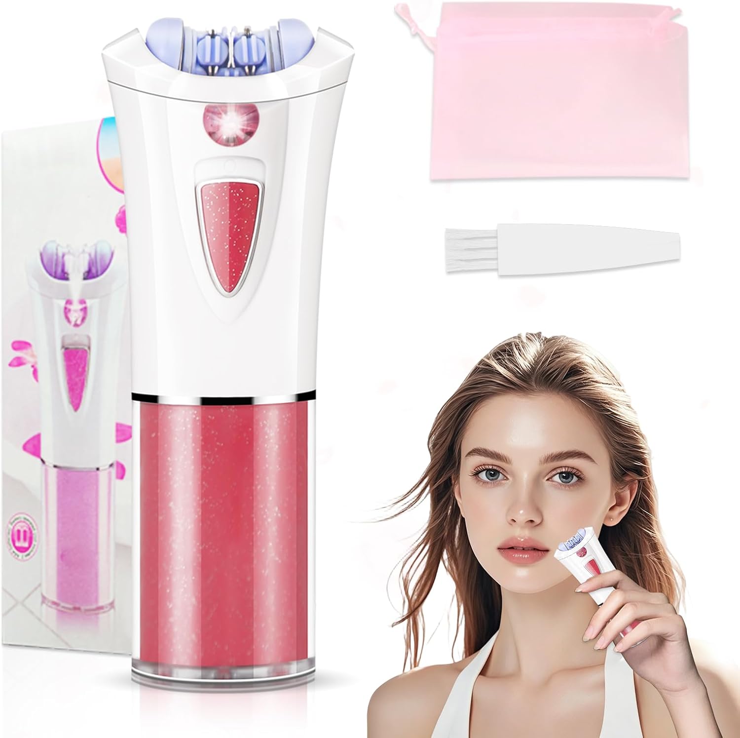 Facial Epilator for Women - 2026 New Electric Hair Remover for Body/Face/Chin/Arms/Bikini - Cordless Hair Removal Device Battery Operated with LED Light - Mini Epilator for Teen Girl Travel Home
