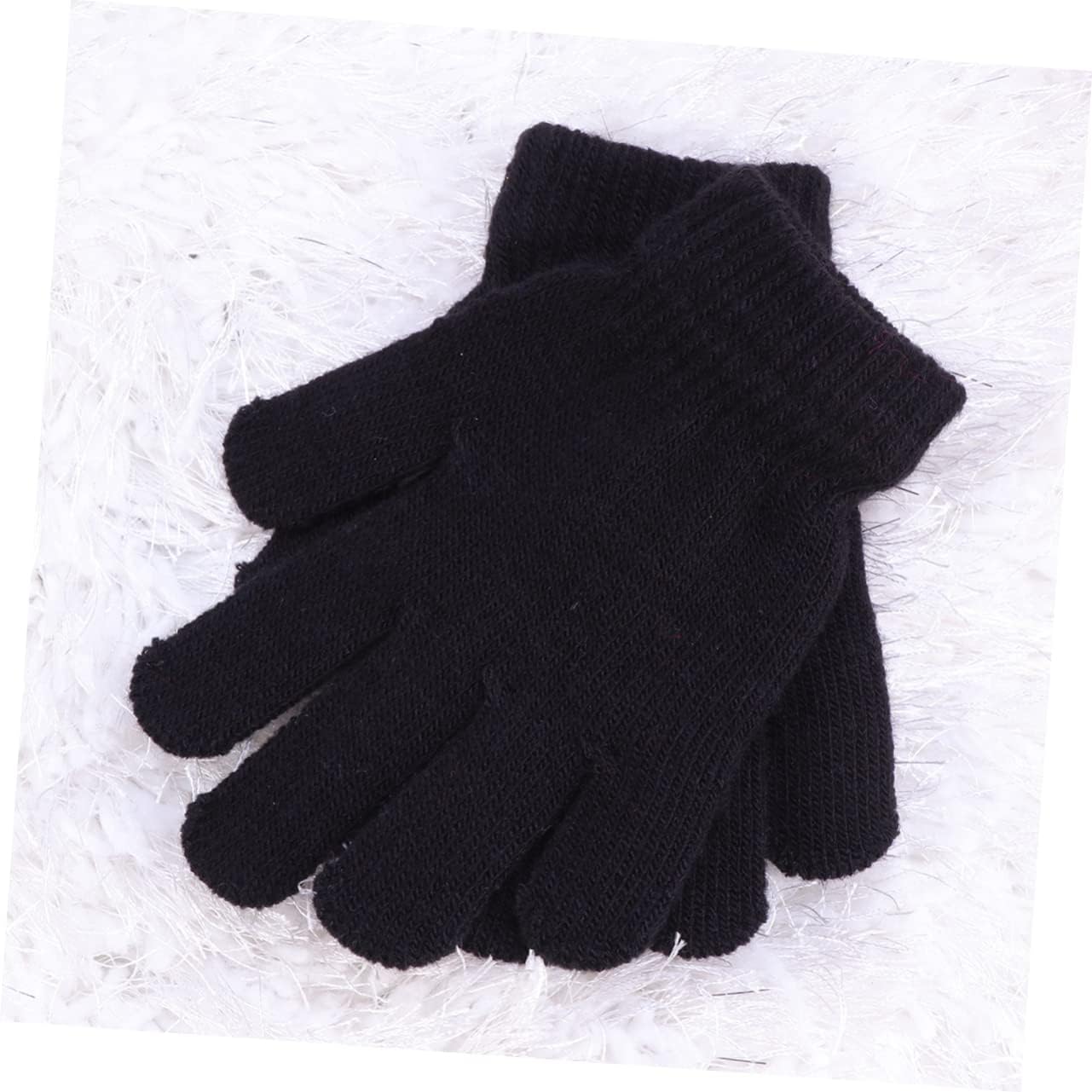 3pcs Boy Girl's Knitted Gloves for Autumn Winter Warm Full Finger Five-point Mittens for Boys and Girls Aged Lightweight Washable Solid Color Design Black