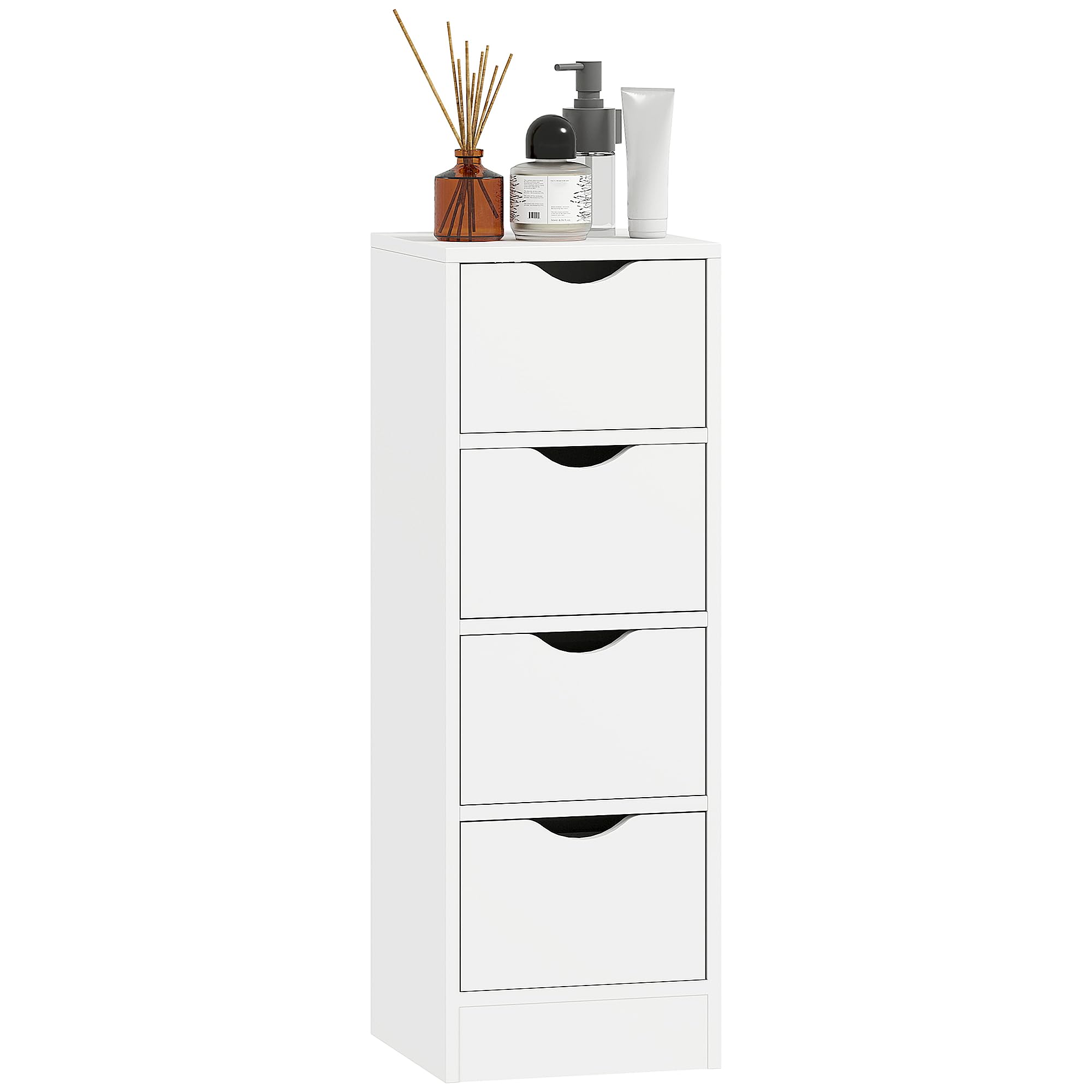 HOMCOM Meuble de Salle de Bain Meuble de Rangement 29 x 29 x 83 cm Blanc | 4 Tiroirs, Poignées Encastrées, Armoire Salle de Bain, Chambre, Salon, Idéal pour Petits Espaces