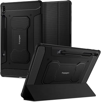 Spigen for Galaxy Tab S8 Plus Case 2022, Galaxy Tab S7 Plus Case 2020, Rugged Armor Pro Protective Tri-Fold Cover and S Pen Holder, 12.4 inch, Black