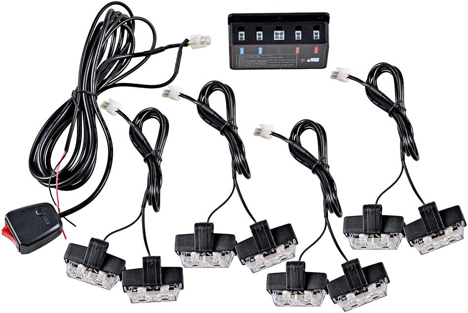 8pcs AMBER 4-LED IP68 SYNC Strobe Lights + 8pcs 2-LED Warning Emergency Grille Flashing Lamps Car Truck 12V