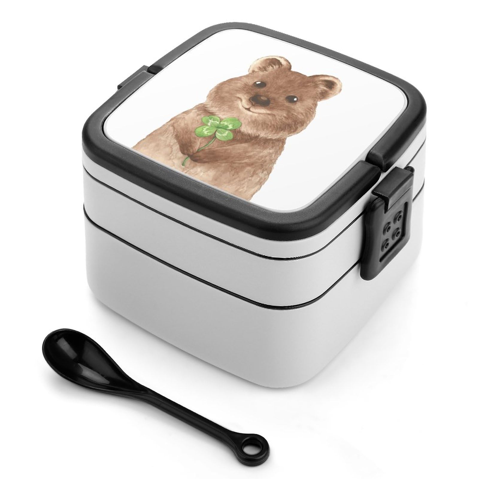 二段式弁当箱 グレー　２個 Amazon | クオッカと四つ葉のクローバー 弁当箱 ランチボックス