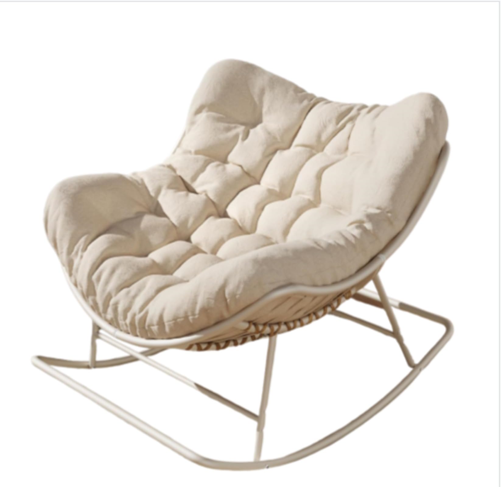 Chaise à bascule surdimensionnée en rotin tissé en forme d'œuf avec coussin, capacité de charge de 204 kg, utilisation en intérieur et en extérieur, pour balcon, salon, terrasse – Rotin polyéthylène