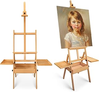 Foldable & Adjustable Wooden Art Easel with Storage Drawer Trays,Beech W...