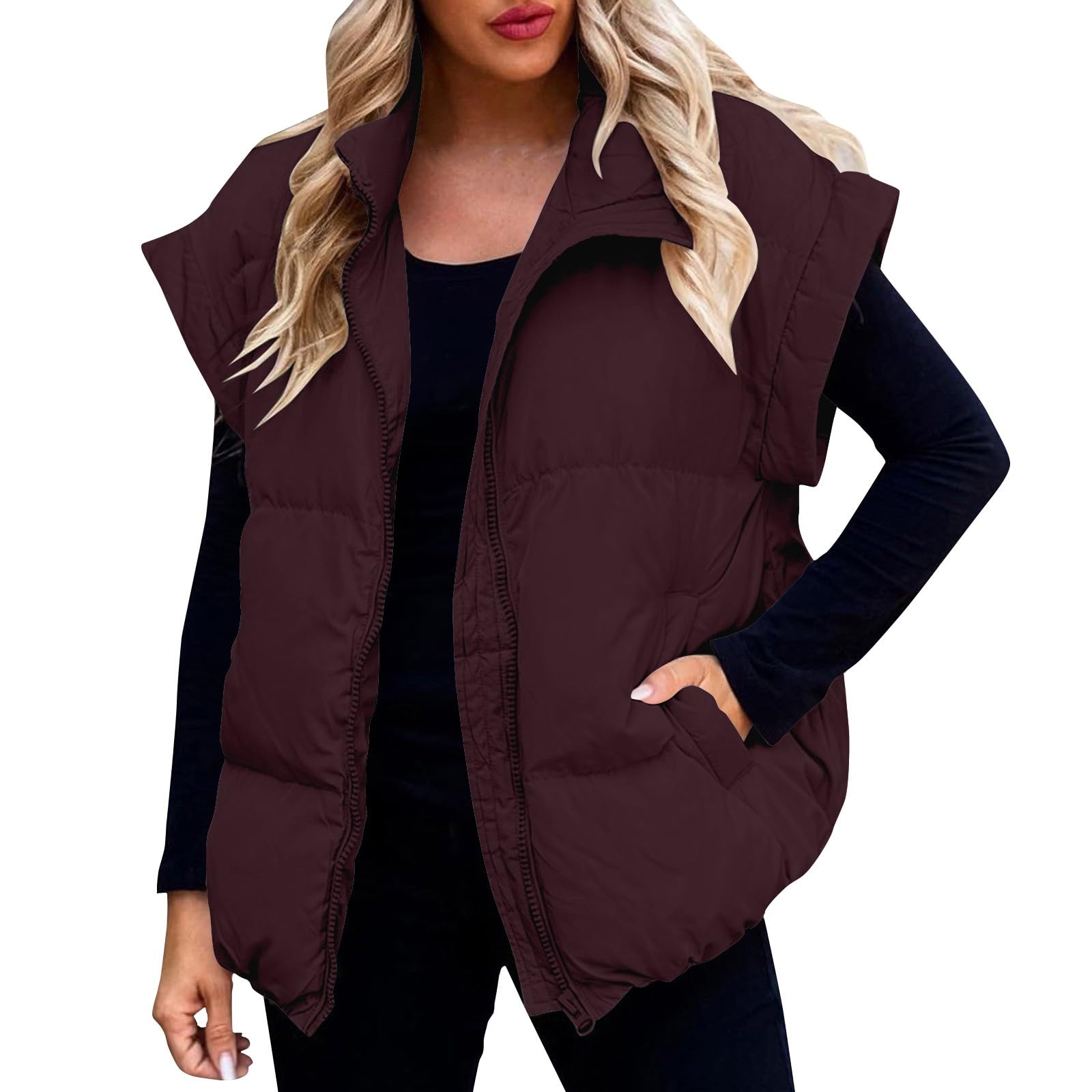 Generisch Steppweste Damen Winter Steppjacke Ärmellos Jacket Einfarbig