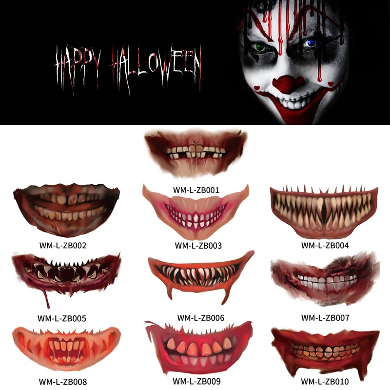 Miniatura 5 de 12 tatuajes faciales de Halloween – Tatuajes temporales de cara de Halloween aterradores 2023 para adultos, mujeres y hombres, calcomanías de