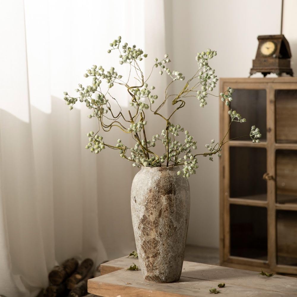 Rustikale Keramik-Vase Im Bauernhaus-Stil | Beige, 22,5 Cm, Für Frische & Getrocknete Blumen