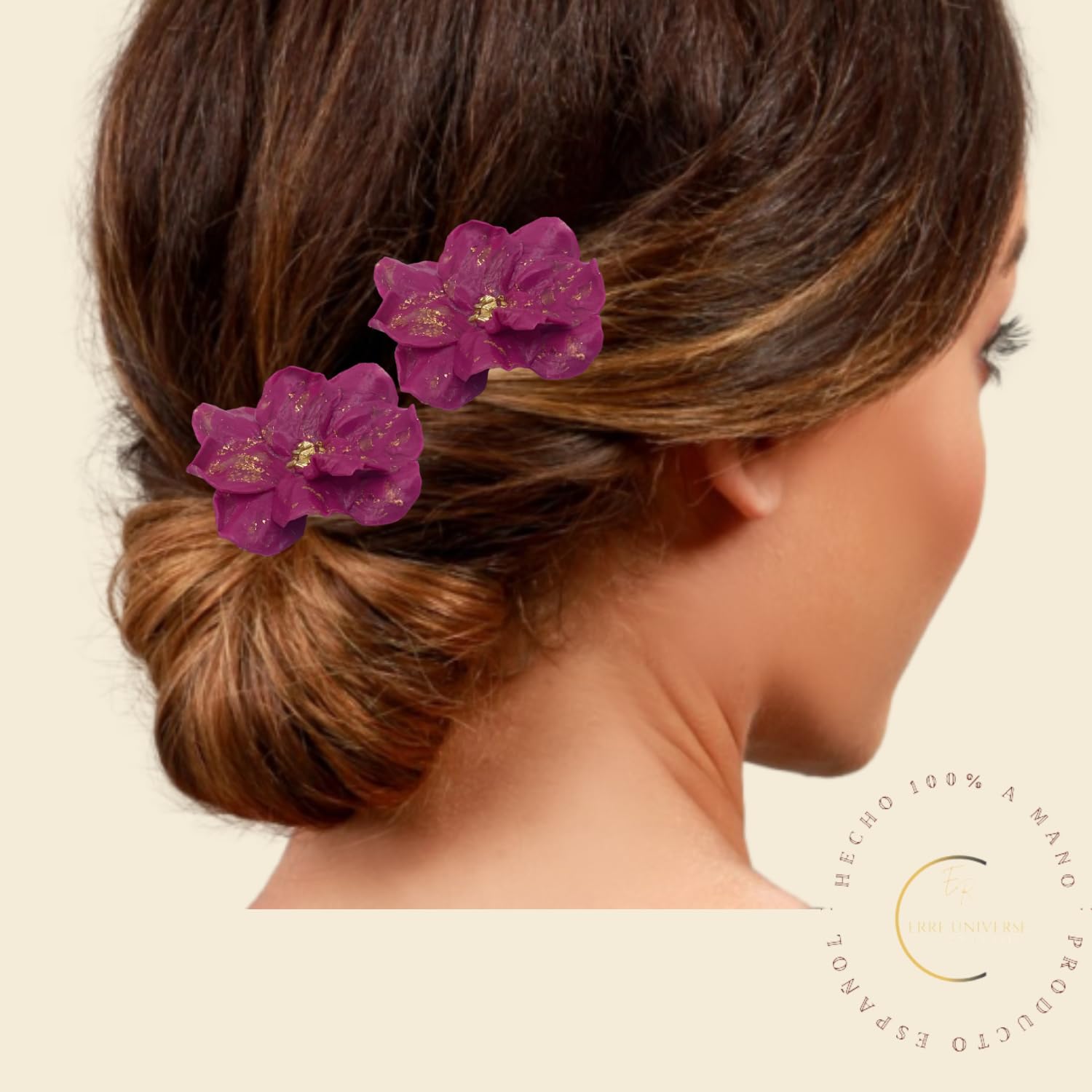 Peinetas Para el Pelo de flor hecha a mano, Tocado de Boda invitada, Adornos Para el Pelo, Peinta Flamenca. 5 CM aprox. (BUGANVILLA)