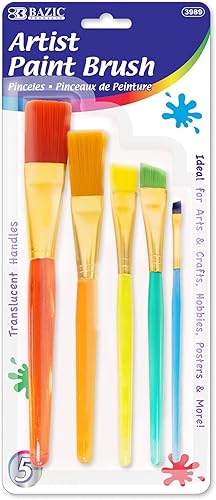 BAZIC - Juego de pinceles de cerdas de nailon, pinceles planos en ángulo para aceite acrílico, acuarela, gouache, pintura artística (5paquete), 1