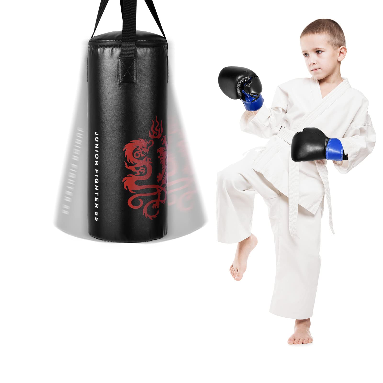 GYMAX Kinder Boxsack-Set mit Boxsack 10 kg, Sandsack mit 8 oz Boxhandschuhen, Springseil & Tragetasche, gefüllt & hängend Box-Set 60 cm, ab 3 Jahren, für Kickboxen, MMA, Muay Thai, Boxen