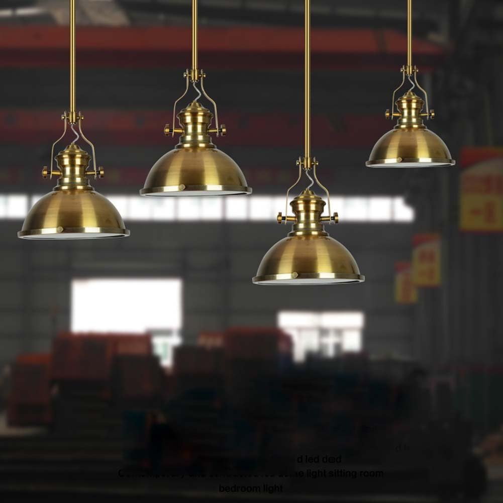 LITFAD Industrial Antique Pendant Lamp Frosted Diffuser One Light Iron Pendent Light Mounted Fixture Retro Hanging Ceiling Light in Brass for Dining Table Restaurant Kitchen