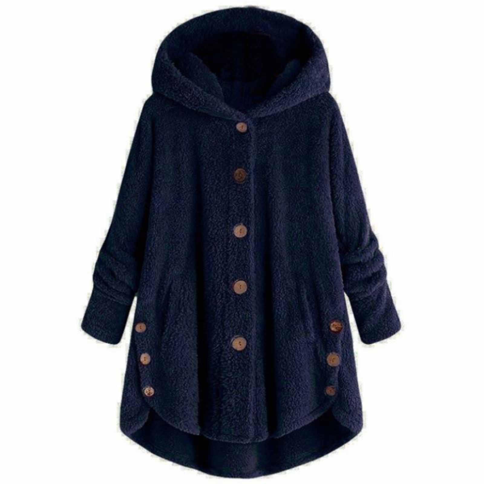 GenericCardigan Sweaters for Women 2024 Plus Size Long Sleeve Button Hoodie Winter Coat Women Fleece Jacket with Pockets