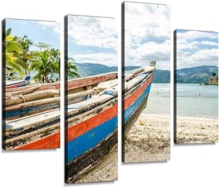 Old Fishing Boat, Jacmel, Haiti Canvas Wall Art Hanging Paintings Modern Artwork Abstract Picture Prints Home Decoration Gift Unique Designed Framed 4 panel